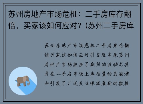 苏州房地产市场危机：二手房库存翻倍，买家该如何应对？(苏州二手房库存突破9万)
