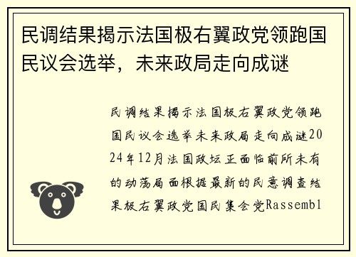 民调结果揭示法国极右翼政党领跑国民议会选举，未来政局走向成谜