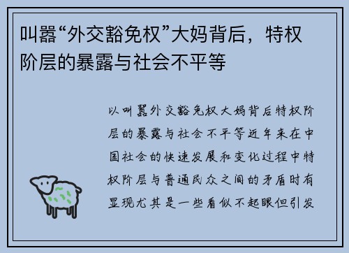 叫嚣“外交豁免权”大妈背后，特权阶层的暴露与社会不平等