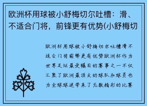 欧洲杯用球被小舒梅切尔吐槽：滑、不适合门将，前锋更有优势(小舒梅切尔转会)