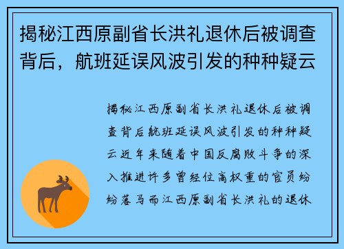 揭秘江西原副省长洪礼退休后被调查背后，航班延误风波引发的种种疑云